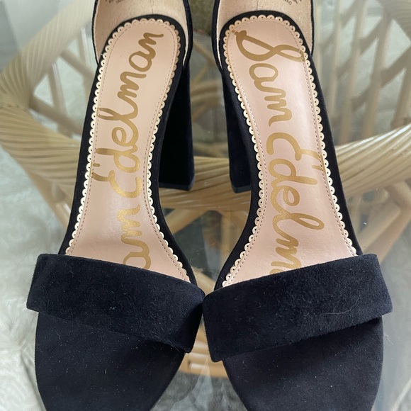 Sam Elderman like new black suede open toe, chunky heels, size 7.5. - Picture 10 of 12